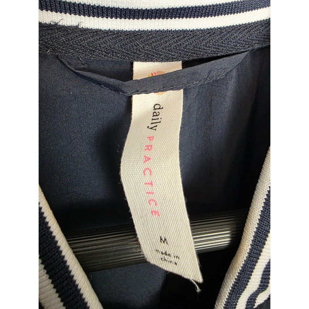 Daily Practice Navy Nylon Cropped Windbreaker Jacket Stripe Collar Womens M - Picture 5 of 7